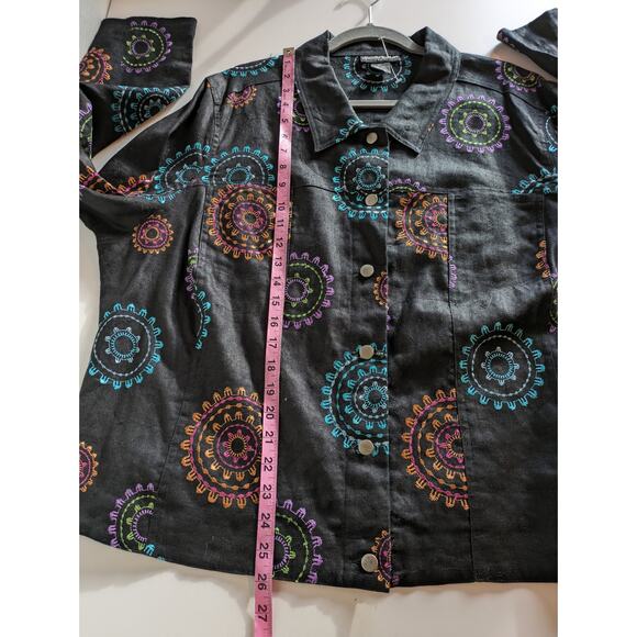 Alexandra Bartlett Shacket Jacket Linen Embroidered Art to Wear Black Size 3X - Picture 9 of 9